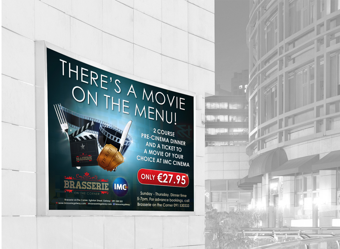 Brasserie on the Corner 'Movie on the Menu' cinema wall poster