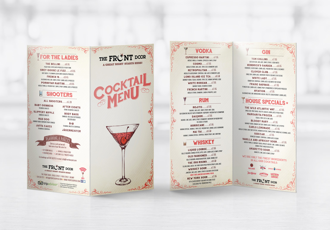 The Front Door cocktail menu design