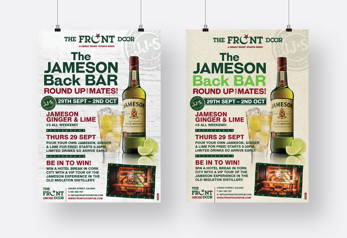 The Front Door Jameson Whiskey Special Event promotional A2 posters