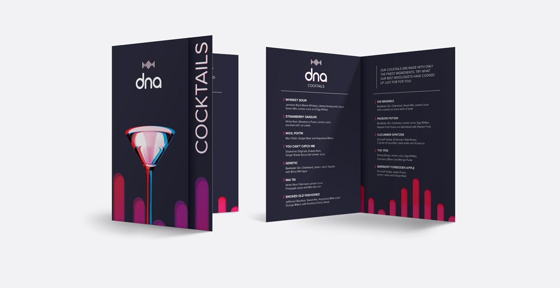 dna A5 cocktail menu