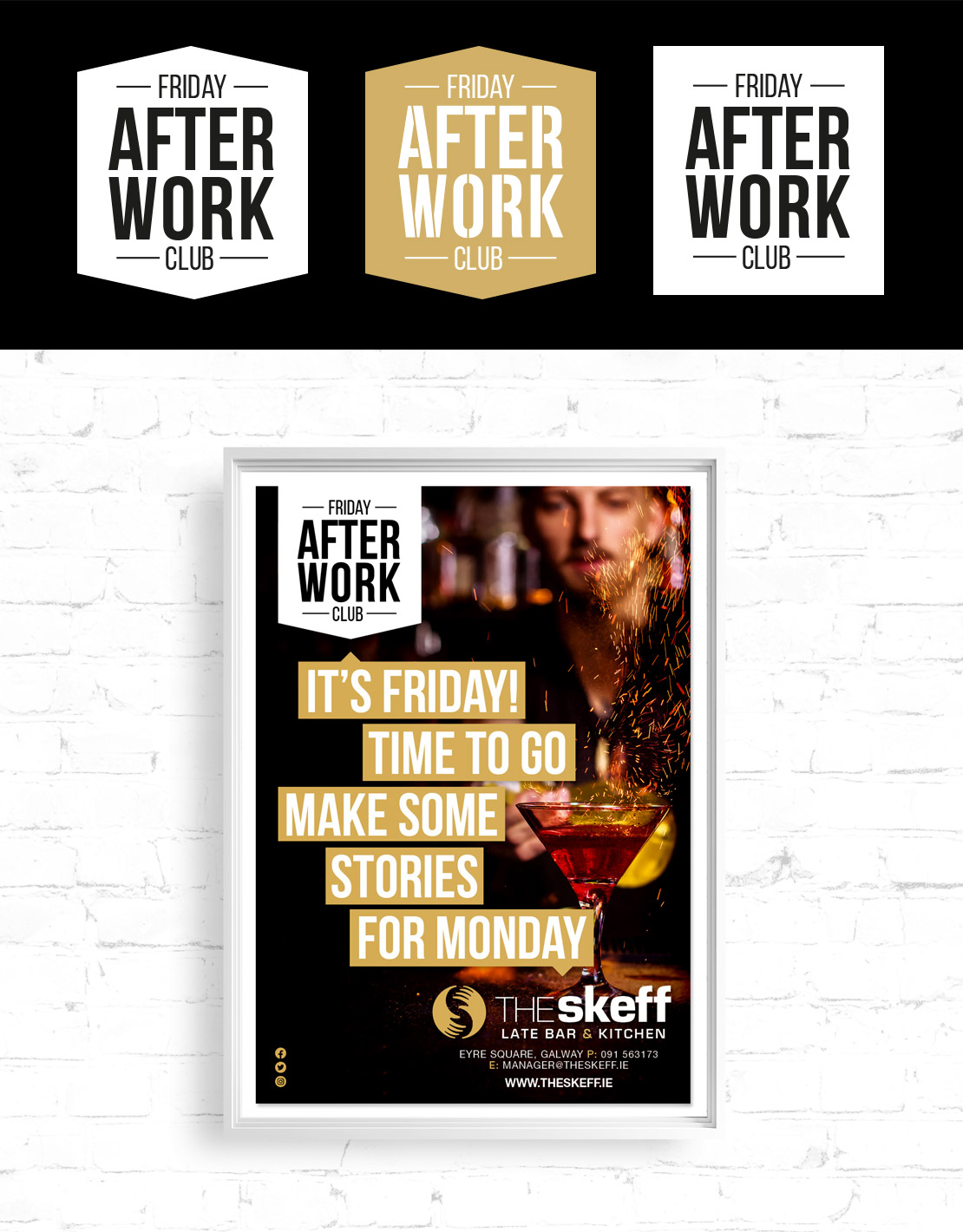 The Skeff 'Friday After Work Club' campaign logo and poster design.